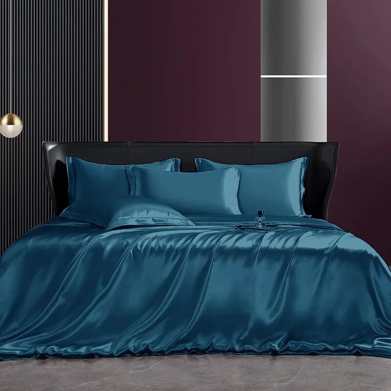 Solid 4pcs Silk Bedding Set with Duvet Cover Fitted/Flat Bed Sheet Pillowcase Bedspreads and Coverlets  Single Double Bedsheet