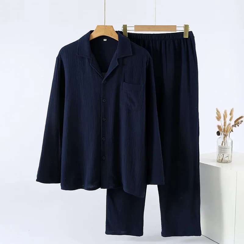 Men's Cotton Double-Layer Cardigan Sleepwear Set
