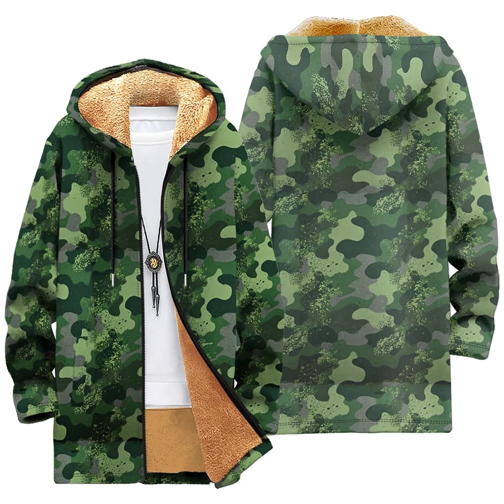 Camouflage Fleece-Lined Hooded Jacket