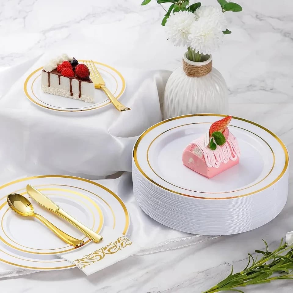 Gold Rim Disposable Dinnerware Set