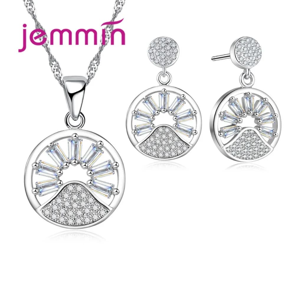 New Genuine 925 Sterling Silver Jewelry Set Fashion Wedding Jewelry Exquisit Round Design Earrings+Necklace Jewelry Sets