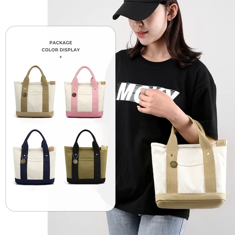 Canvas Lunch Tote Bag with Multiple Compartments