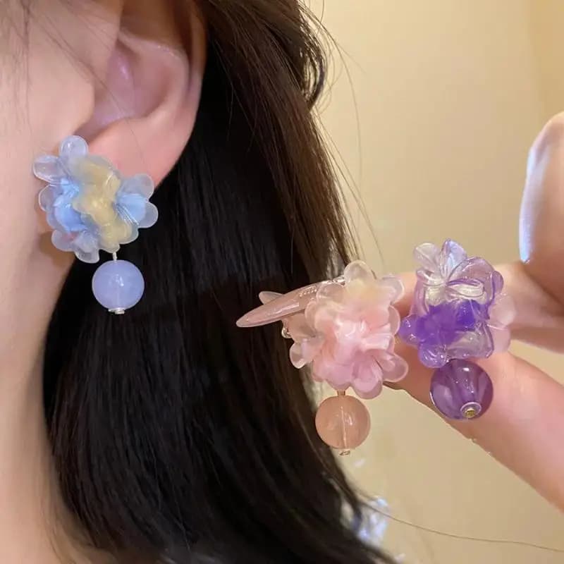 Floral Drop Earrings with Resin Pendant