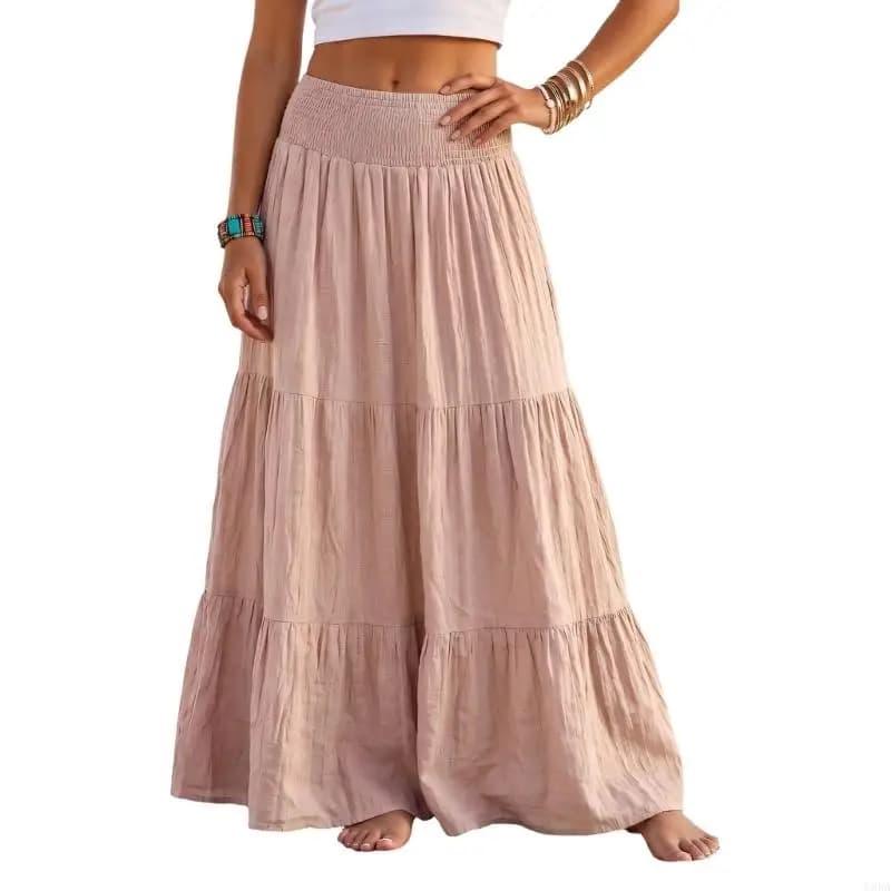 Women's Full Length Maxi Skirt with Shirred Waist