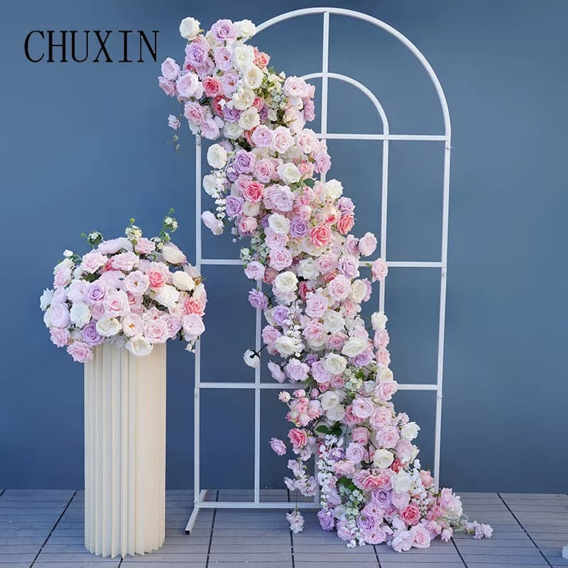 Wedding Backdrop Decor Table Centerpiece Flower Ball Pink Purple Rose Peony Greenery Hang Floral Row Banquet Prop Window Display