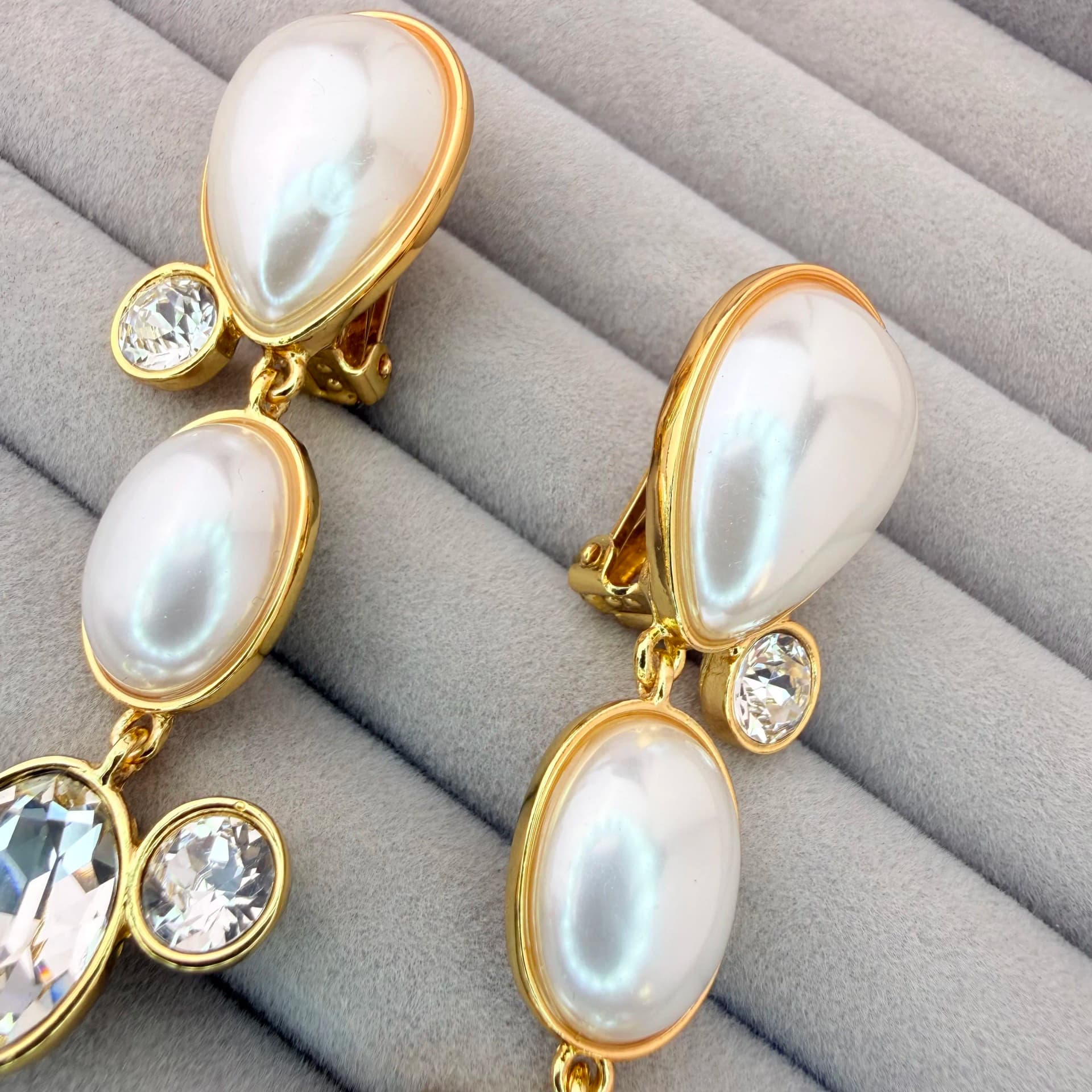 Pearl and Crystal Drop Clip-On Earrings