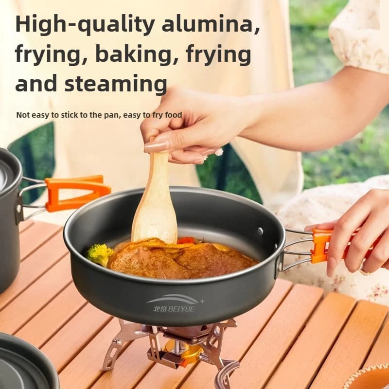 Camping Cookware Set with Kettle and Frying Pan