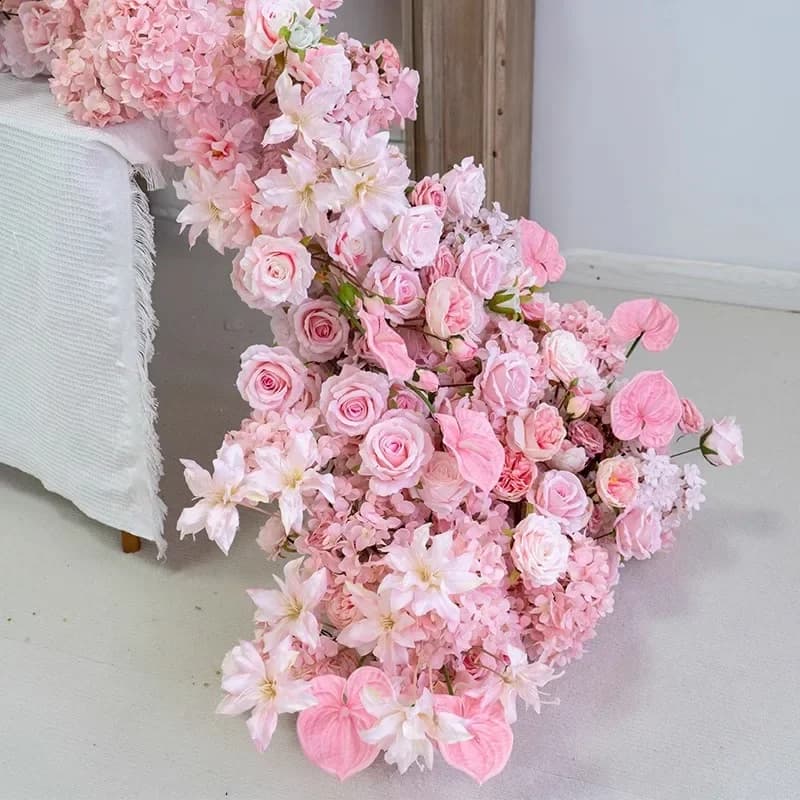 Wedding Backdrop Decor Couch Around Floor Floral Table Runner Centerpiece Flower Row Event Prop Window Display Artificial Flower