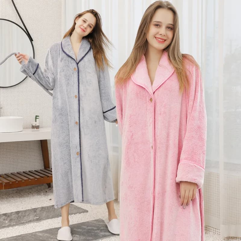 Flannel Button Nightgown Robe