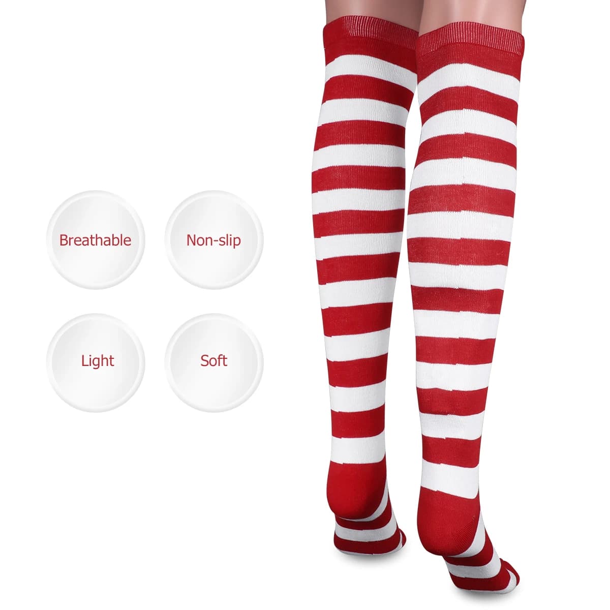 Christmas Red and White Striped Thigh-High Stockings