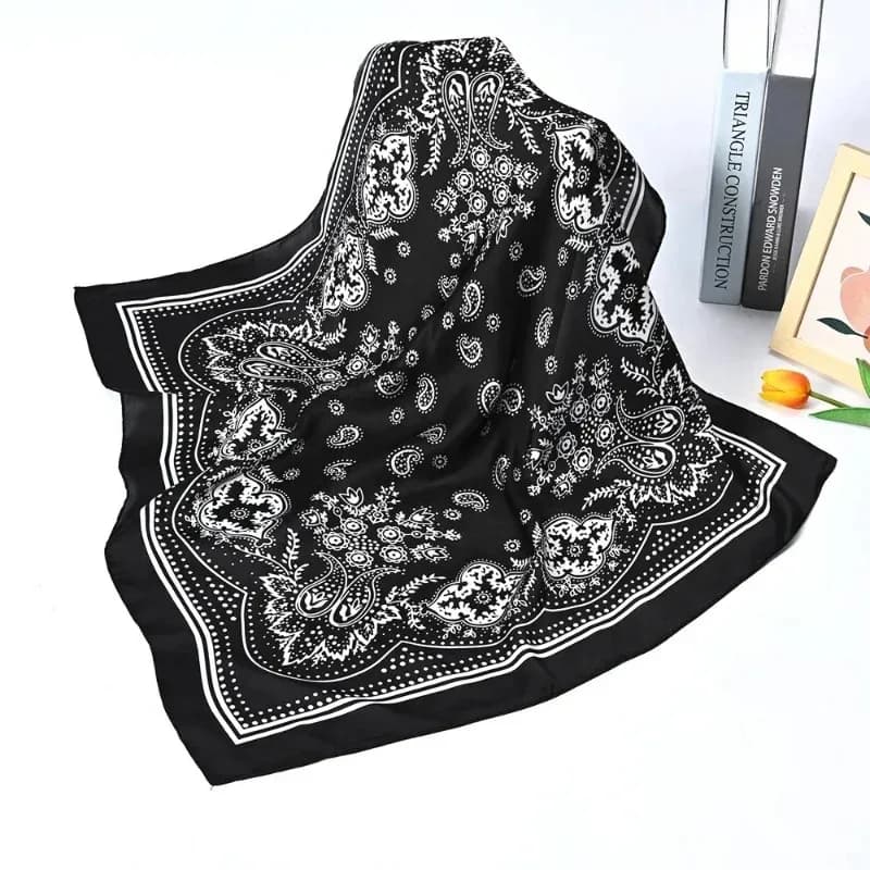 Black Paisley Cotton Square Scarf 70cm