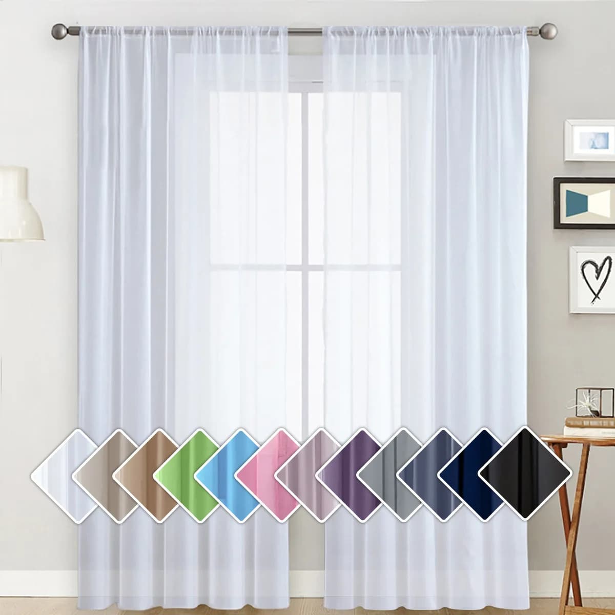 Sheer Tulle Curtains with Rod Pocket