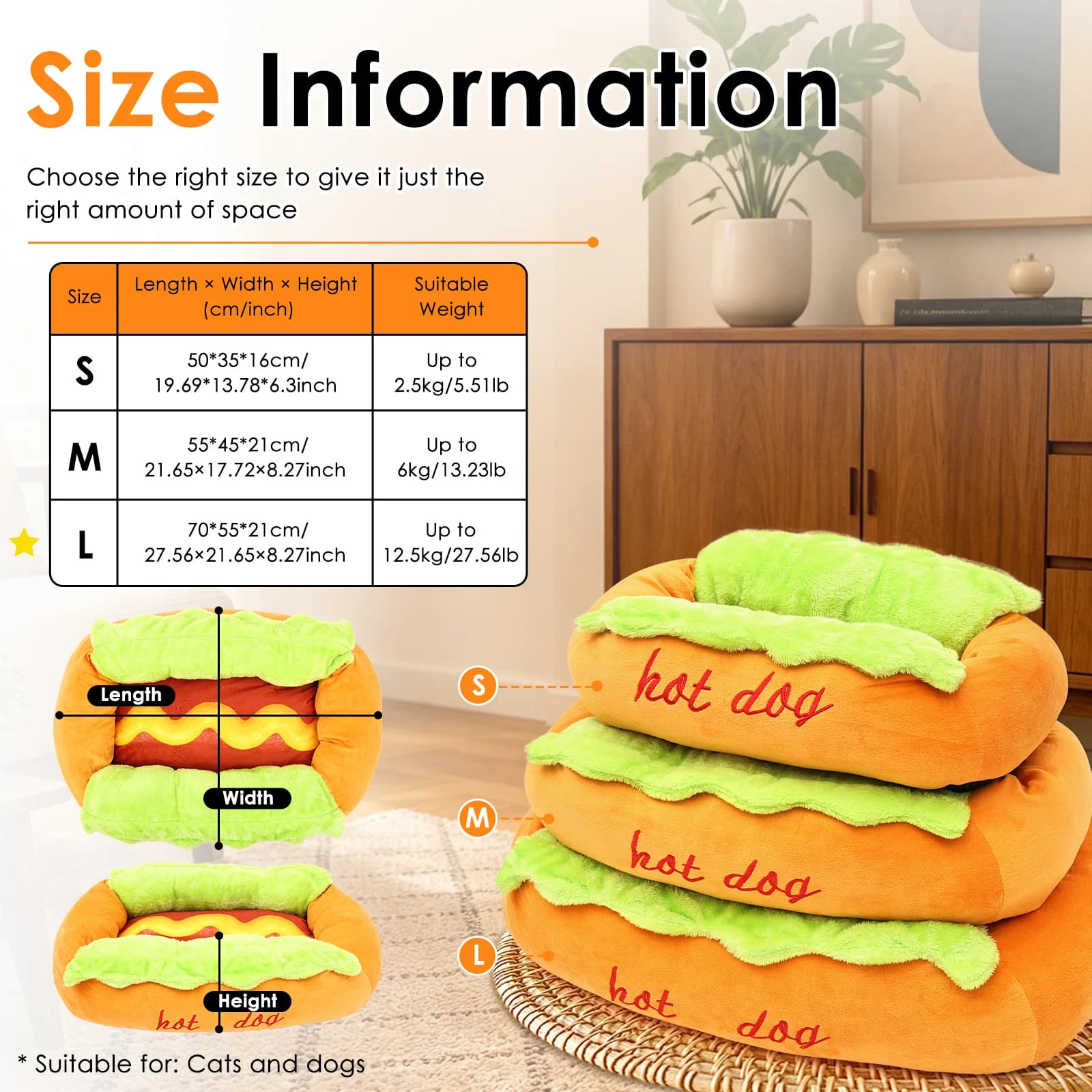 Hot Dog Bun Pet Bed Washable Cover