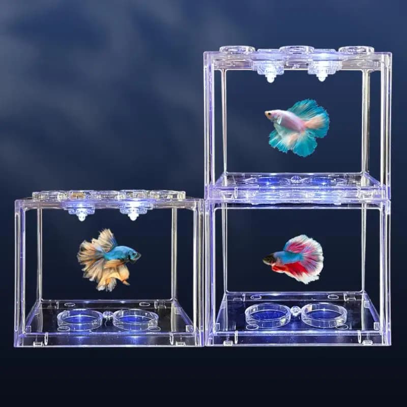 .New.Aquarium Mini Acrylic Fish Tank Reptile Pet Box Stackable Aquarium Cylinder Landscape Seaweed For Home Office Decoration