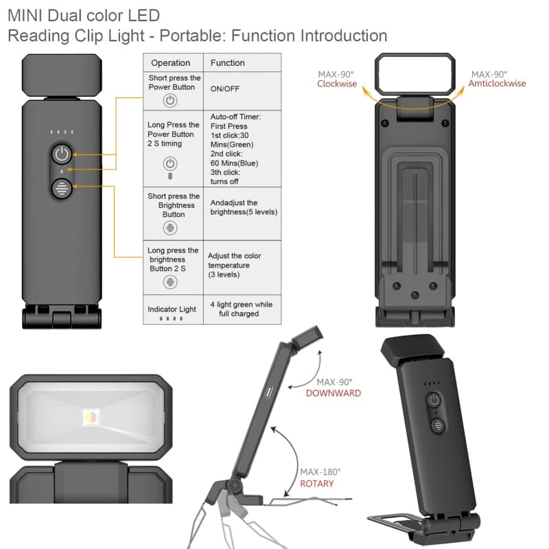 Clip-on LED Reading Light USB Rechargeable