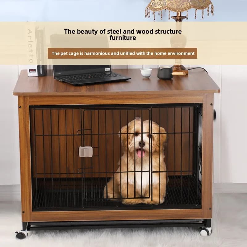 Wooden Dog Crate with Litter Box Pen