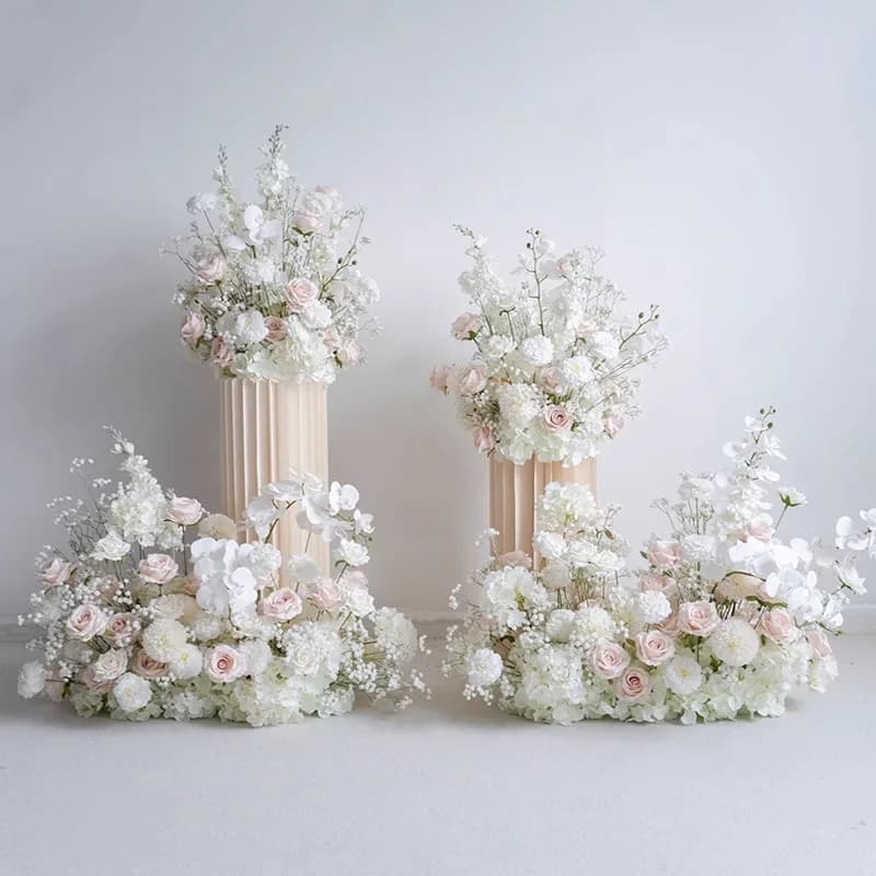 Luxurious Wedding Decor White Aisle Floor Floral Arrangement Backdrop Hyacinth Orchid Baby Breath Decor Flower Row Party Supplie