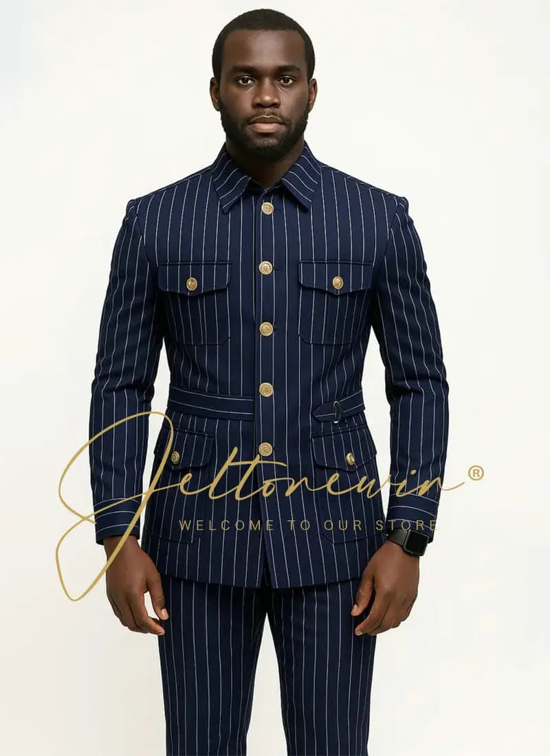 Men's Navy Pinstripe Slim Fit Suit
