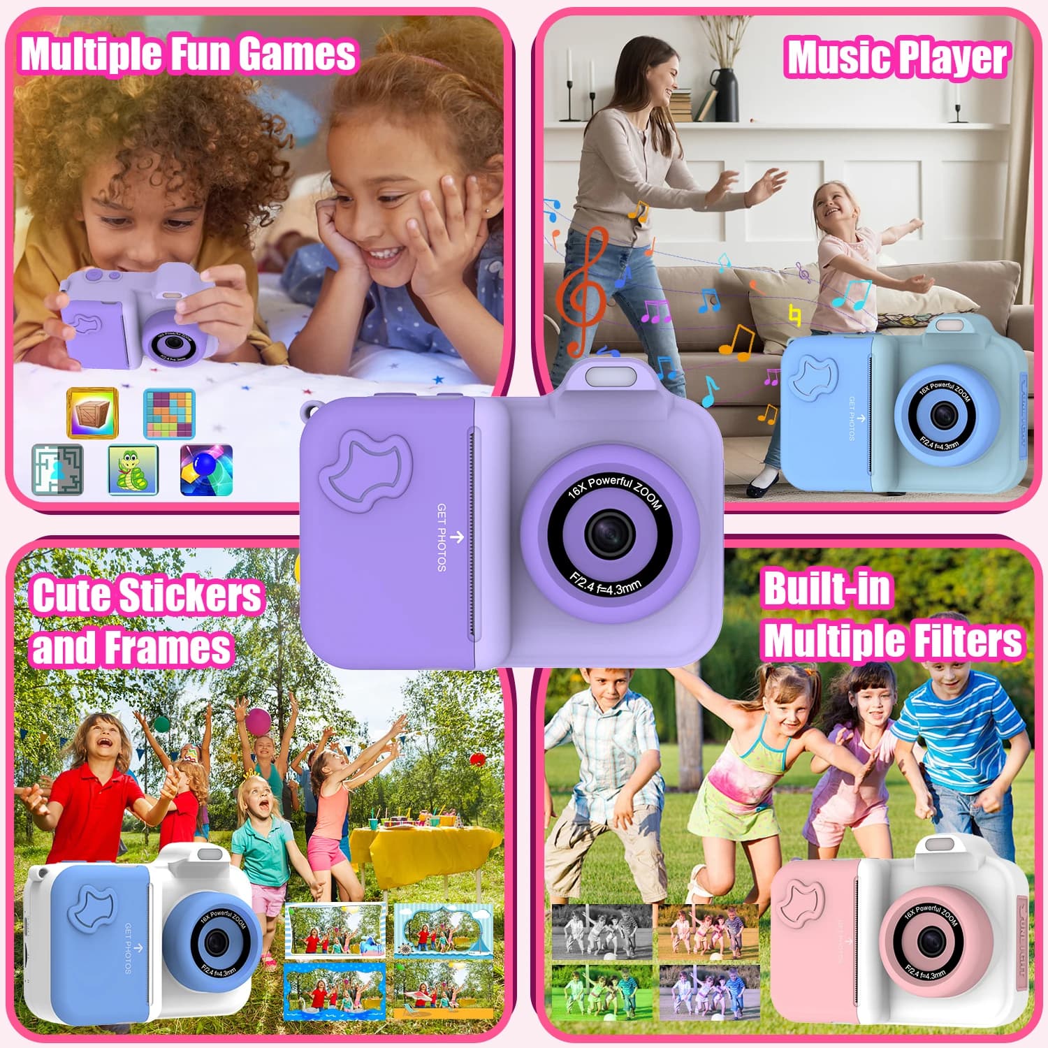 Kids Instant Print Camera with Dual Lens