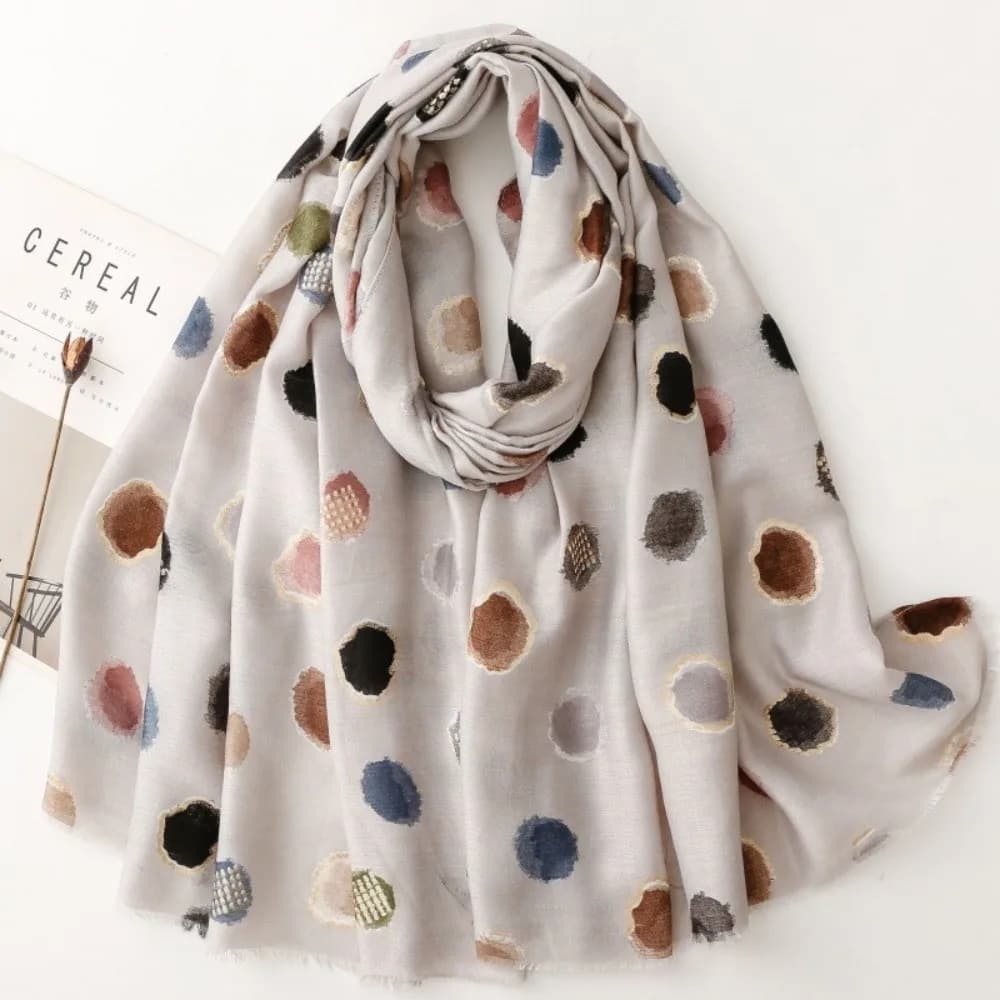 Polka Dot Cotton Blend Scarf with Fringe