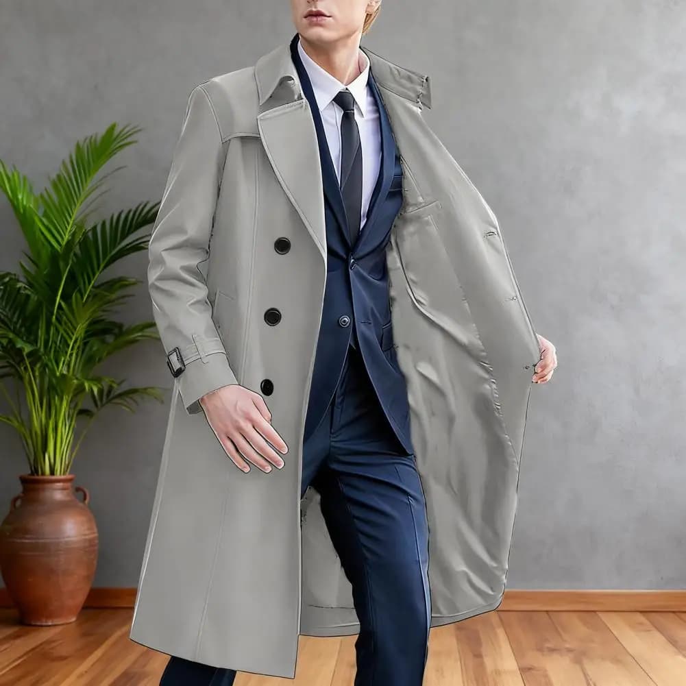 Men's Double-Breasted Windbreaker Coat