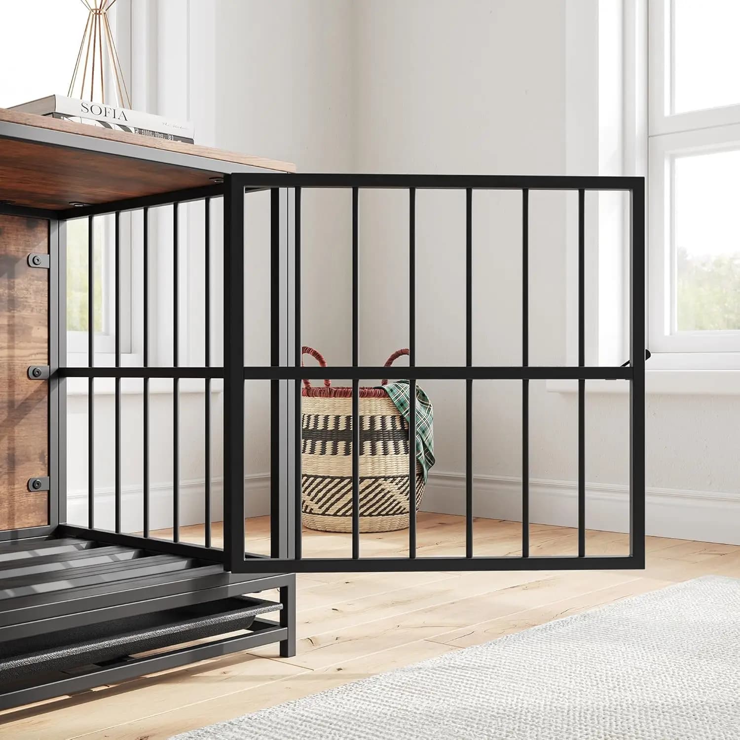 Wooden Dog Crate Furniture with Removable Tray