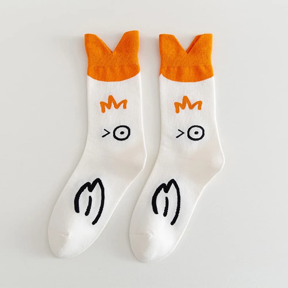 Women's Cotton Cartoon Duck Print Socks White