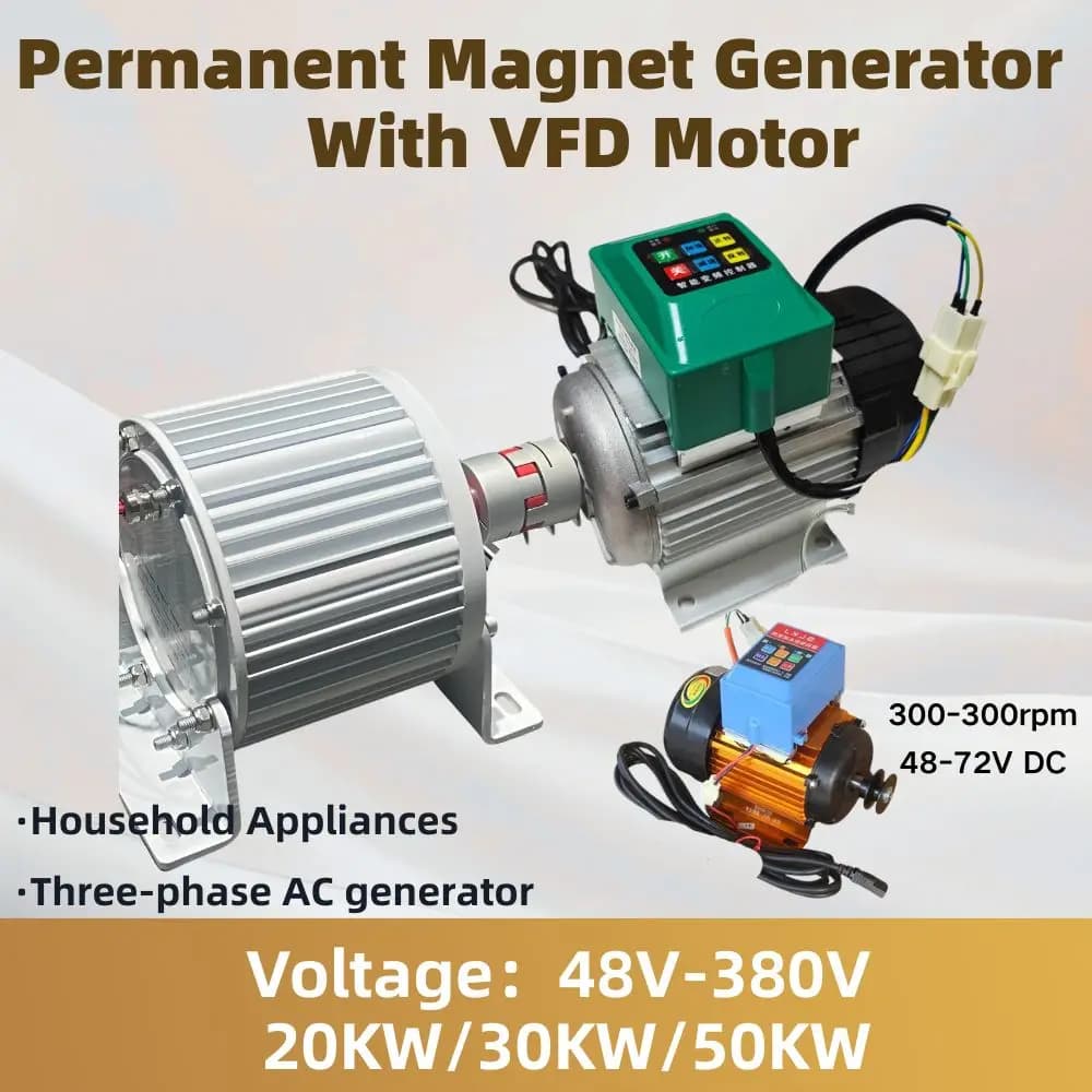 Home Use Three Phase Permanent Magnet Generator 24V 48V 110V 220V 380V Alternators 50KW 20KW 30KW With VFD Motor Big Power