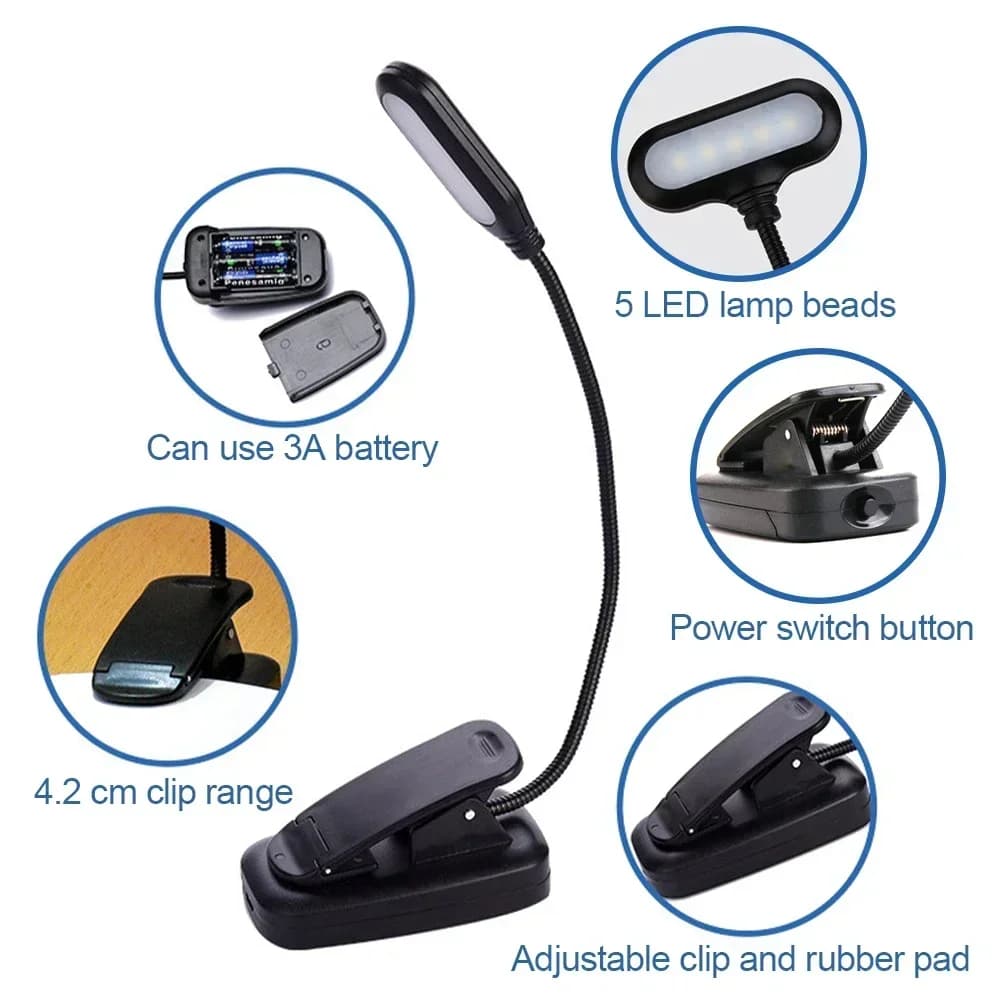 LED Clip Reading Light with Flexible Neck
