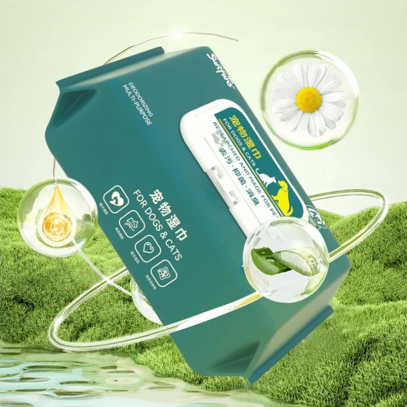 OUWO 80PCS/Bag Pet Wipes Clear Pet Eye Ear Claw Wipes For Dog Cat Pure Water Wet Pet No Rinse Tear Stain Cleaning Pet Supplies