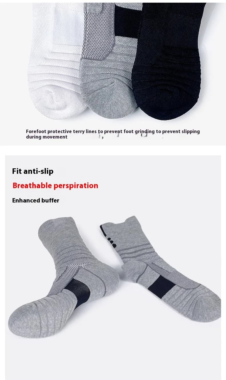 Men's Mid Tube Sports Socks, Badminton Running, Outdoor Socks, Woolen Socks, Sweat Absorbing and Anti Slip Basketball Socks
