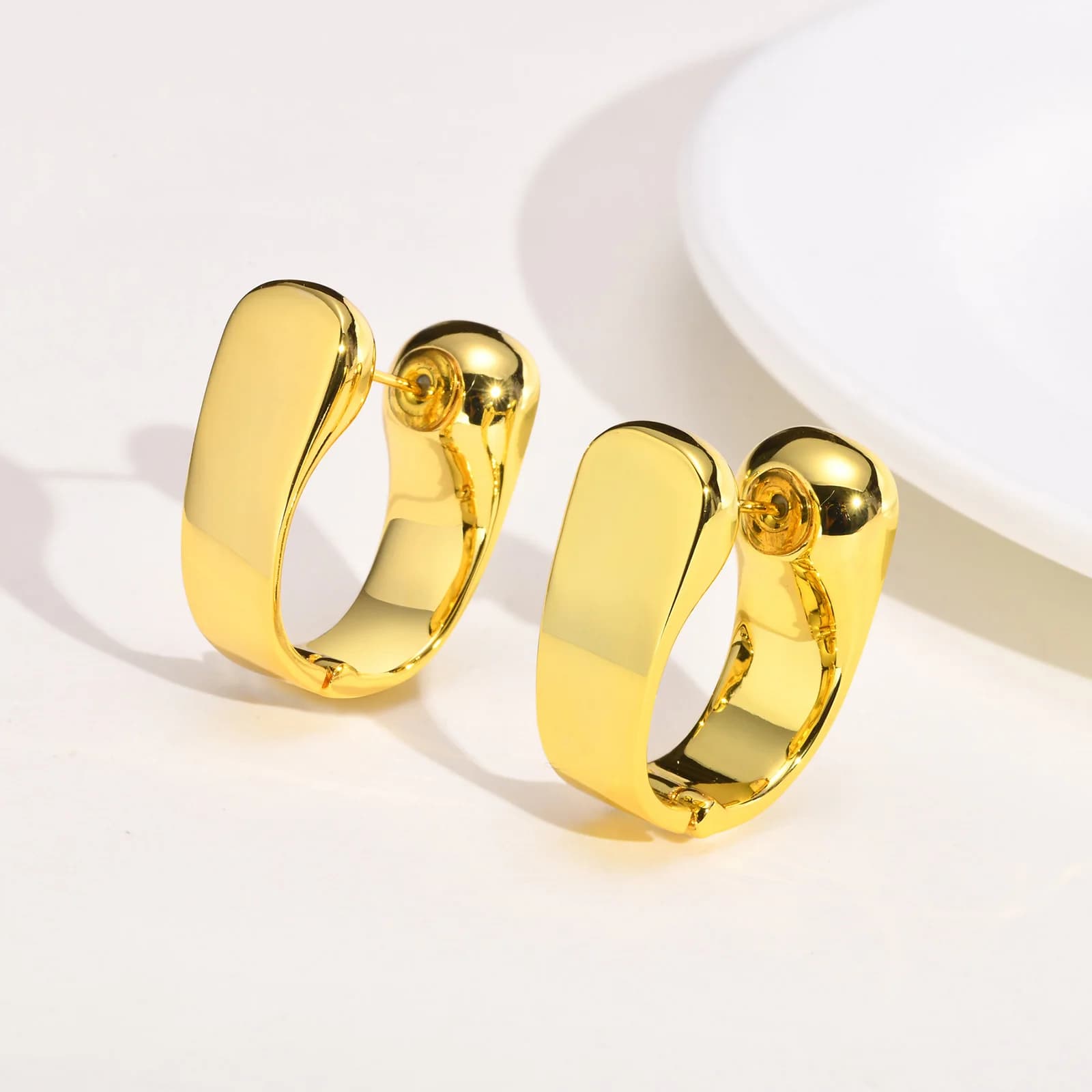 14K Gold Plated U-Shaped Hoop Huggie Earrings