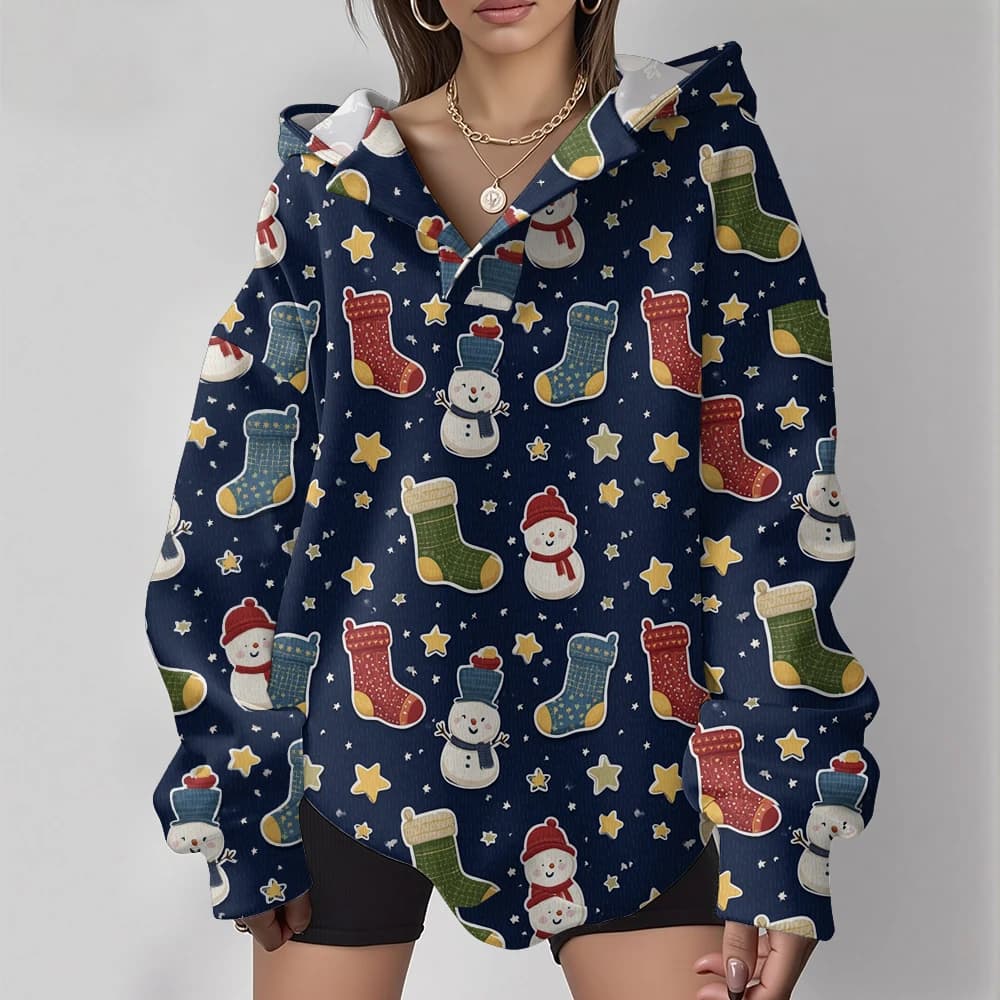 Casual Oversized Snowflake Pullover Hoodie