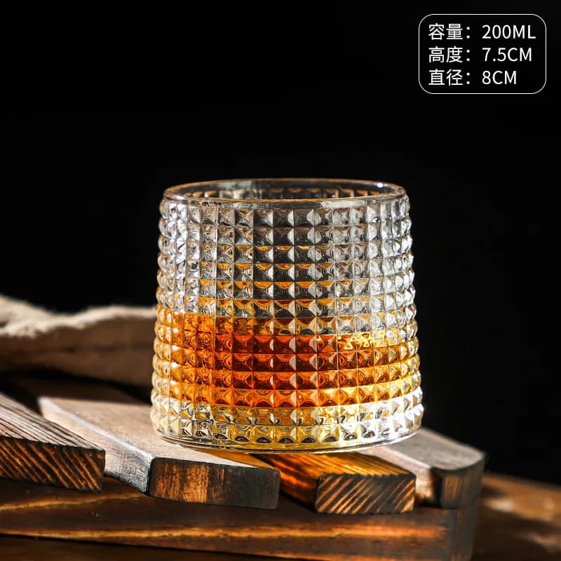 Rotatable Whiskey Glass with Wooden Base