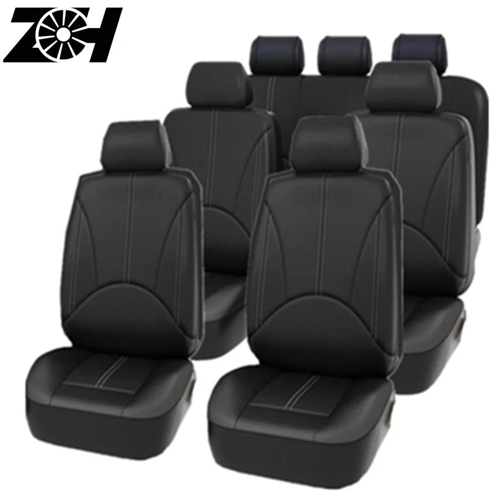 Universal Car Seat Cover 5 Seat Leather Full Seat Covers for Sedans SUV Auto Black Color