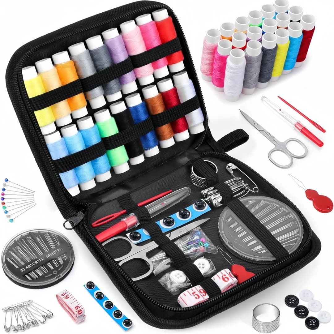 Sewing Kit Complete Set with Threads Needles Scissors Tape Measure Buttons and More for DIY Handcraft Projects Home and Travel