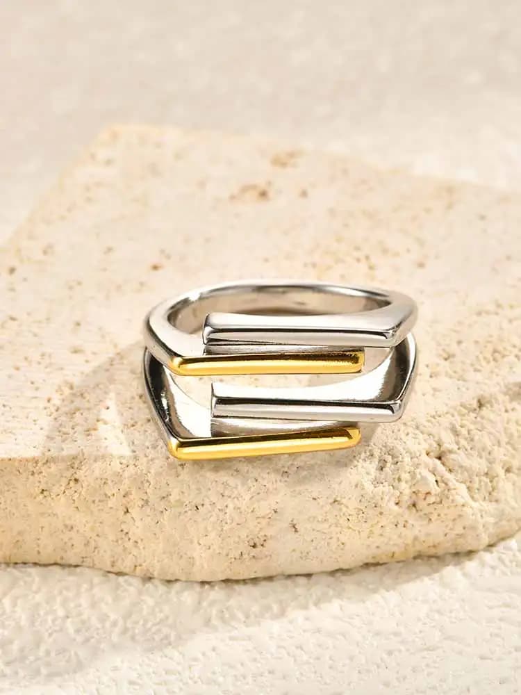 Geometric Three-Layer Women's Ring