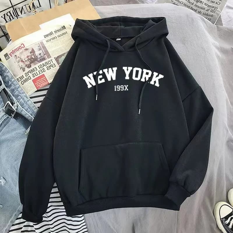 Women's Oversized Fleece Hoodie with NY Graphic