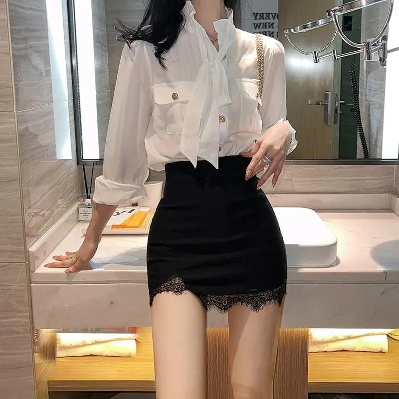 Black Patchwork A-Line Skirt