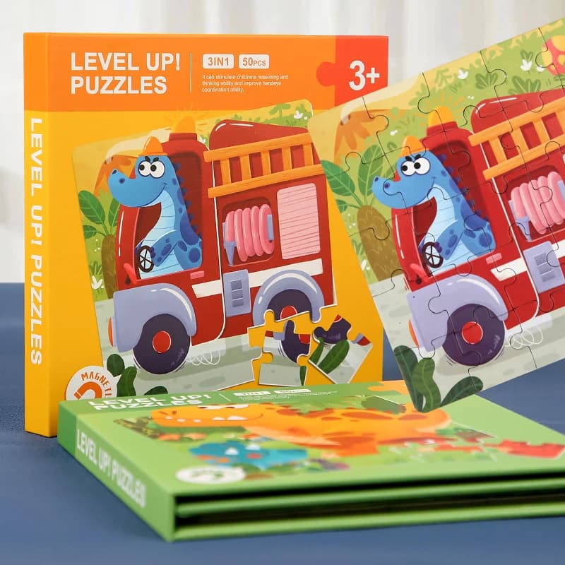 Wooden Jigsaw Puzzle Board with Geometric Shapes
