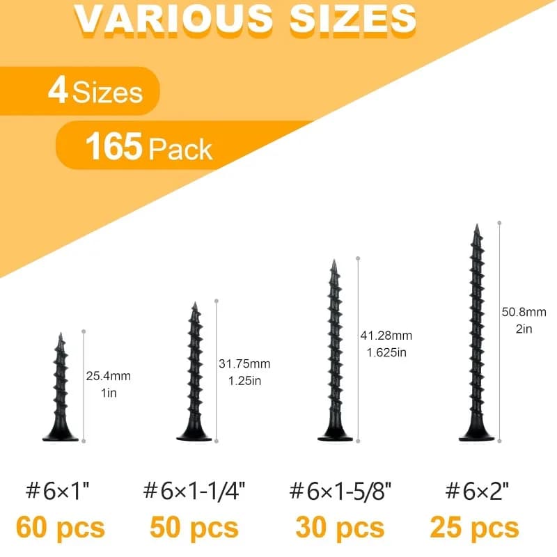 Drywall Screws Assortment Kit, 165 Pieces
