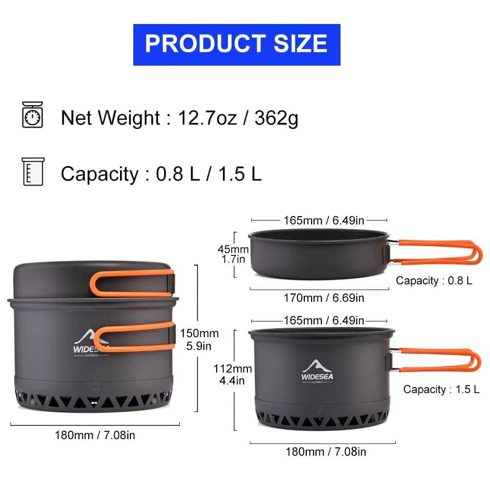 Hard Anodized Camping Pot Set 1.3L 2.3L