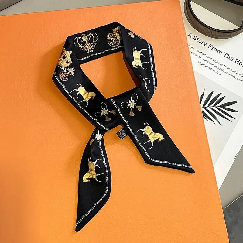 Women Scarf Skinny Silk Scarf The War Horse The Carriage Print Bandana Small Handle Bag Ribbons Female Neckerchief Head Scarves