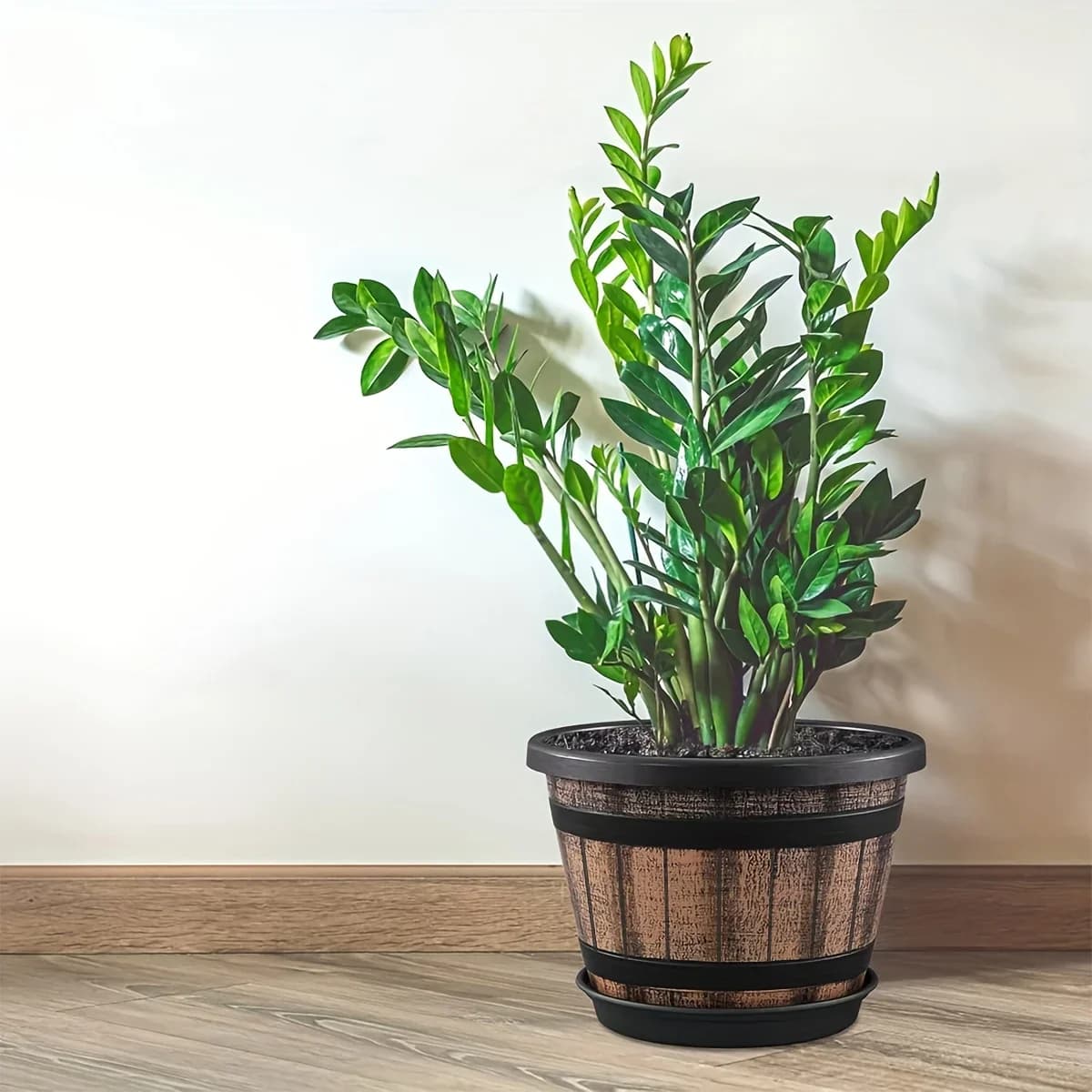 Whiskey Barrel Shaped Planter Pot with Drainage