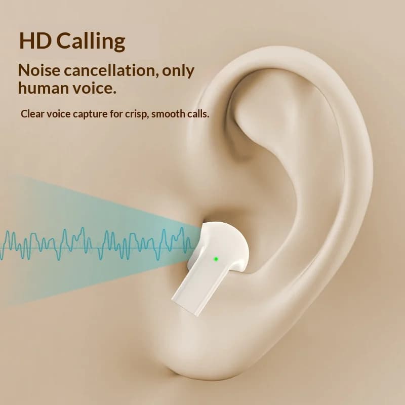 Semi-In-Ear TWS Wireless Earbuds Sleek Stylish Design Long Endurance Battery Built-In Mic Ideal Headphones for Daily
