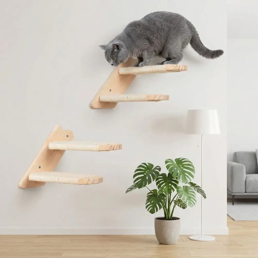 Wooden Cat Climbing Shelf with Sisal Rope