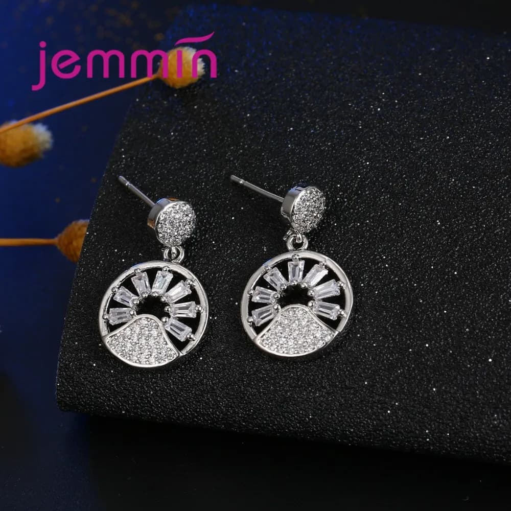 New Genuine 925 Sterling Silver Jewelry Set Fashion Wedding Jewelry Exquisit Round Design Earrings+Necklace Jewelry Sets