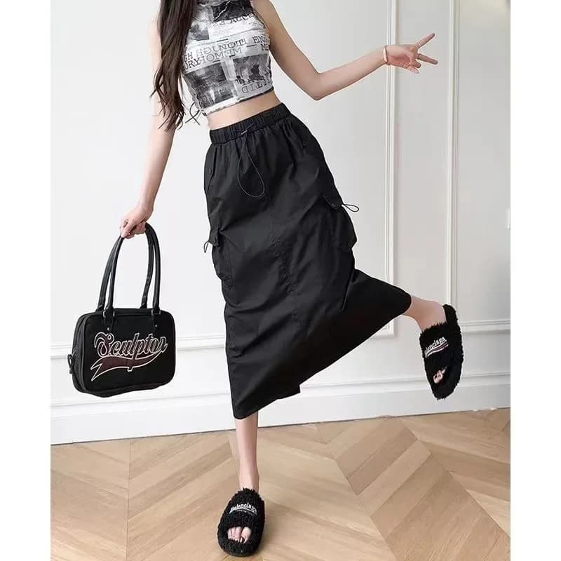 Women's Drawstring Workwear Midi Skirt