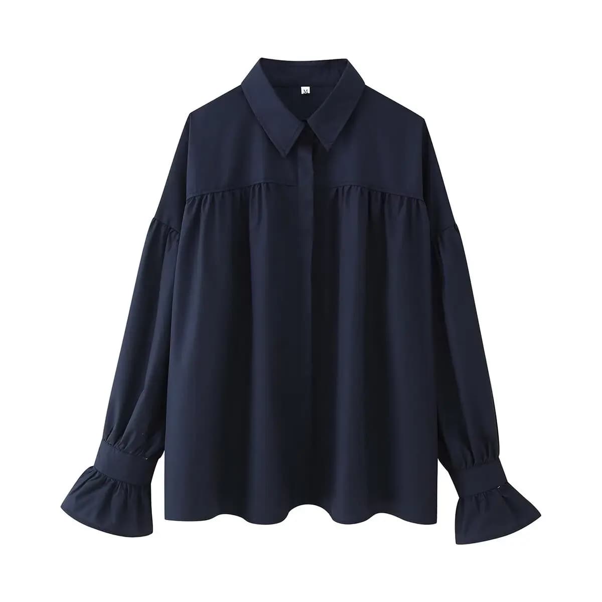 Women's Fashion 2025, Two-color Chiffon Shirt with Drop Shoulder, Lantern Long Sleeves, Loose Fit, Single-breasted.