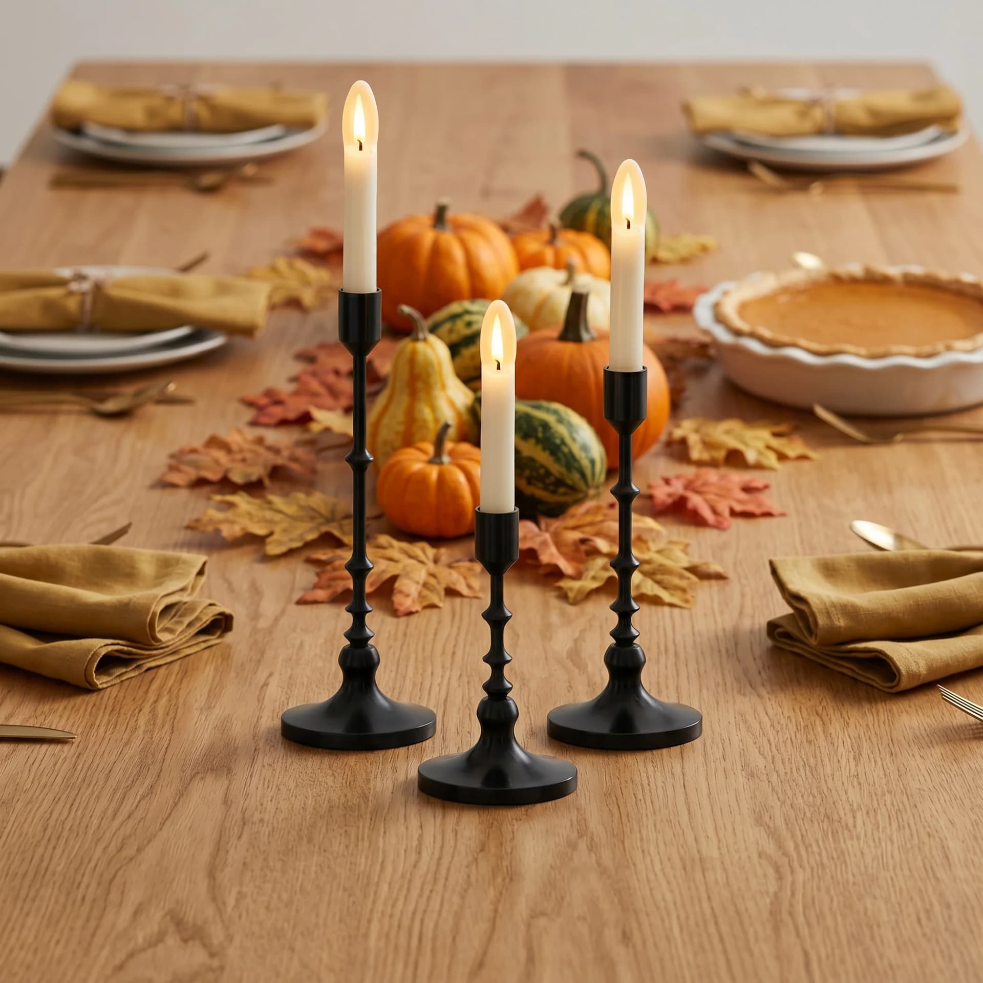 Gold and Black Taper Candle Holder Set